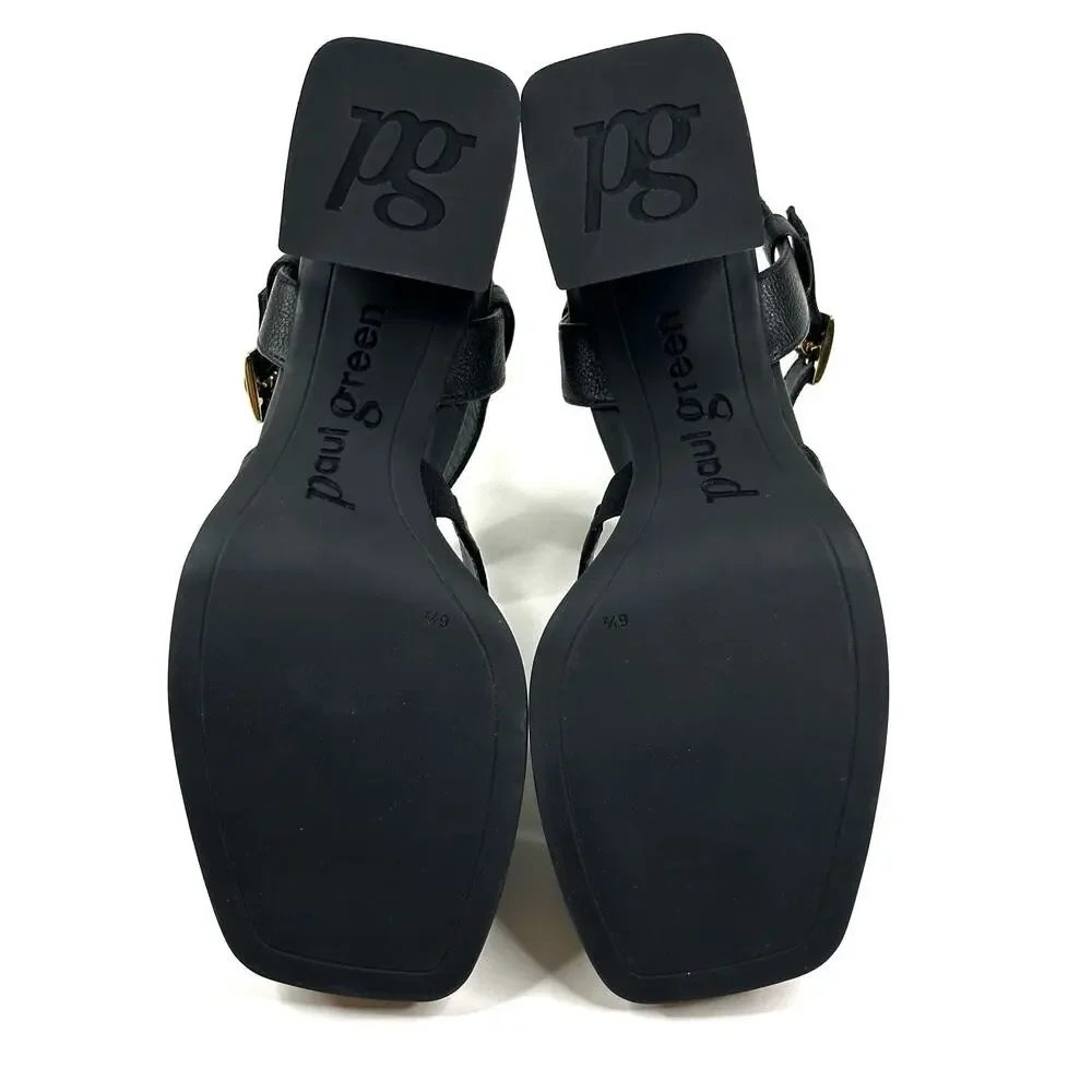 Paul Green Tina Black Leather Slingback Heel Sandals Womens US 9 UK 6.5 New $429
